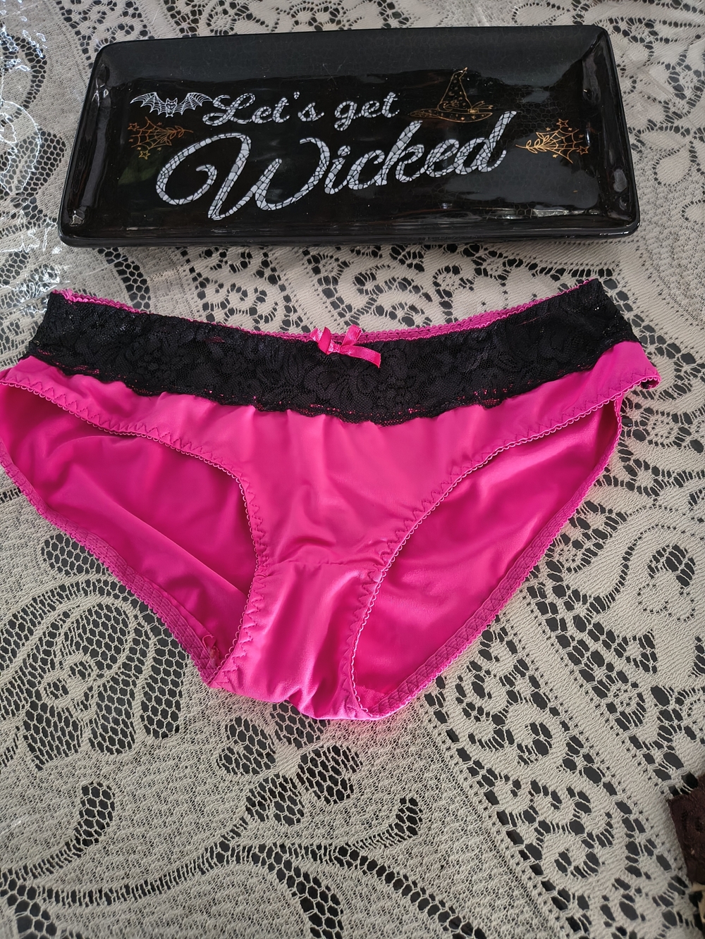 Y2K Victoria's Secret Pink Black Lace Bikini Panty Bow Coquette Lingerie